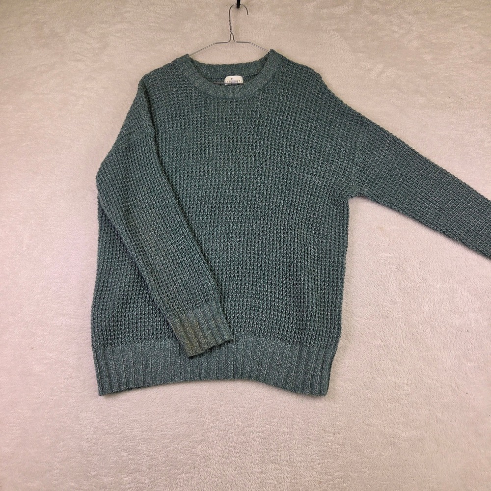 True Craft Mens XS Green Marled Waffle Knit Crewneck Sweater Relaxed Fit